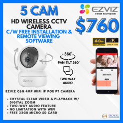 EZVIZ C6N 4MP Smart WiFi IP PT CCTV Solution – 5 CAM Package | IR Night Vision | with Installation | 2k 2688 x 1520 | 24Hrs Recording