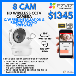 EZVIZ C6N Smart WiFi IP PT CCTV Solution – 8 CAM Package with Installation | 128GB