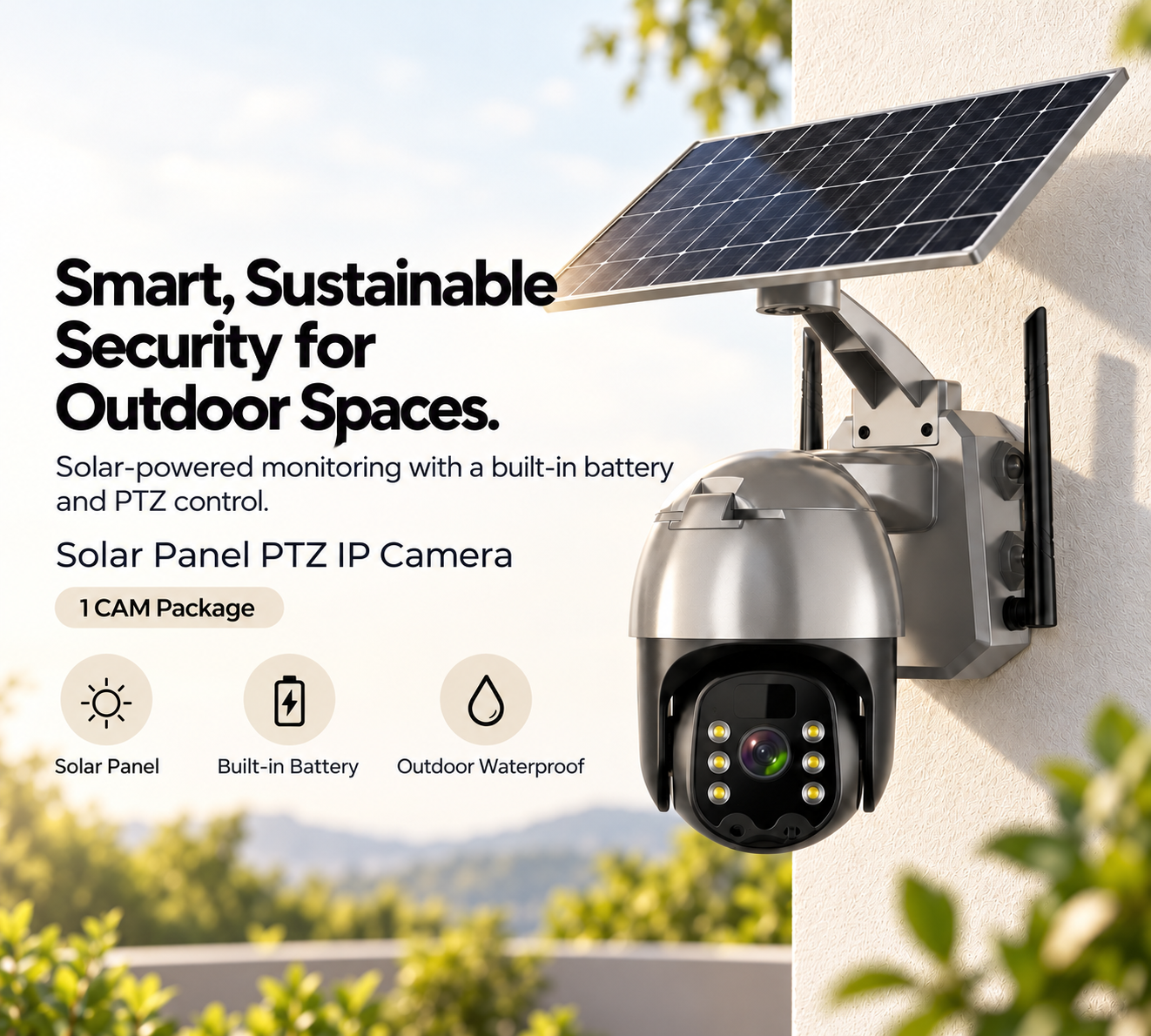 Solar Panel PTZ Built-in Battery IP Cam 1 CAM Package Smart Outdoor Waterproof CCTV Camera 2 Solar Panel PTZ Built-in Battery IP Cam 1 CAM Package Smart Outdoor Waterproof CCTV Camera - Image 2