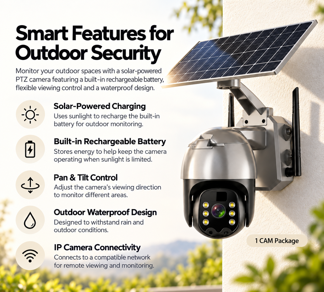 Solar Panel PTZ Built-in Battery IP Cam 1 CAM Package Smart Outdoor Waterproof CCTV Camera 3 Solar Panel PTZ Built-in Battery IP Cam 1 CAM Package Smart Outdoor Waterproof CCTV Camera - Image 3