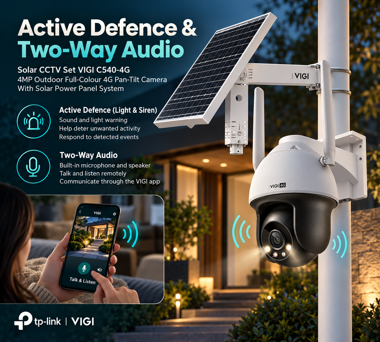 Solar CCTV Set VIGI C540-4G 4MP PTZ Outdoor Full-Colour 4G Pan-Tilt Network Camera with Solar Power Panel System 7 Solar CCTV Set VIGI C540-4G 4MP PTZ Outdoor Full-Colour 4G Pan-Tilt Network Camera with Solar Power Panel System - Image 7