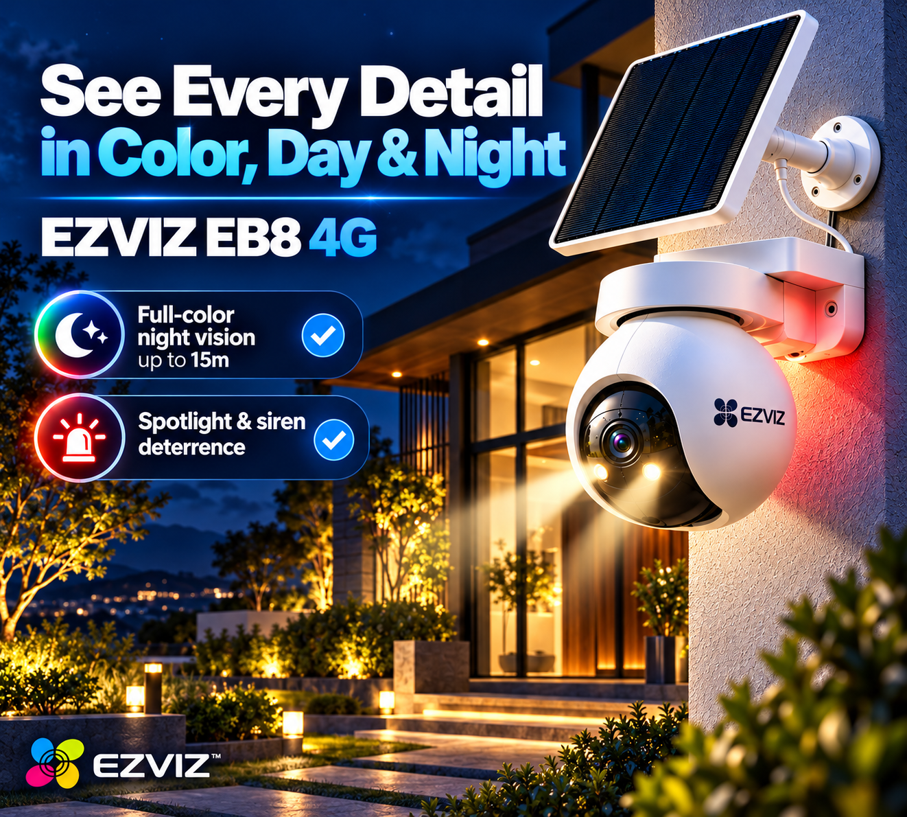 EZVIZ EB8 4G SIM Card 2K Pan & Tilt Wire-Free Battery IP CCTV Camera with Solar Panel 12 EZVIZ EB8 4G SIM Card 2K Pan & Tilt Wire-Free Battery IP CCTV Camera with Solar Panel - Image 12