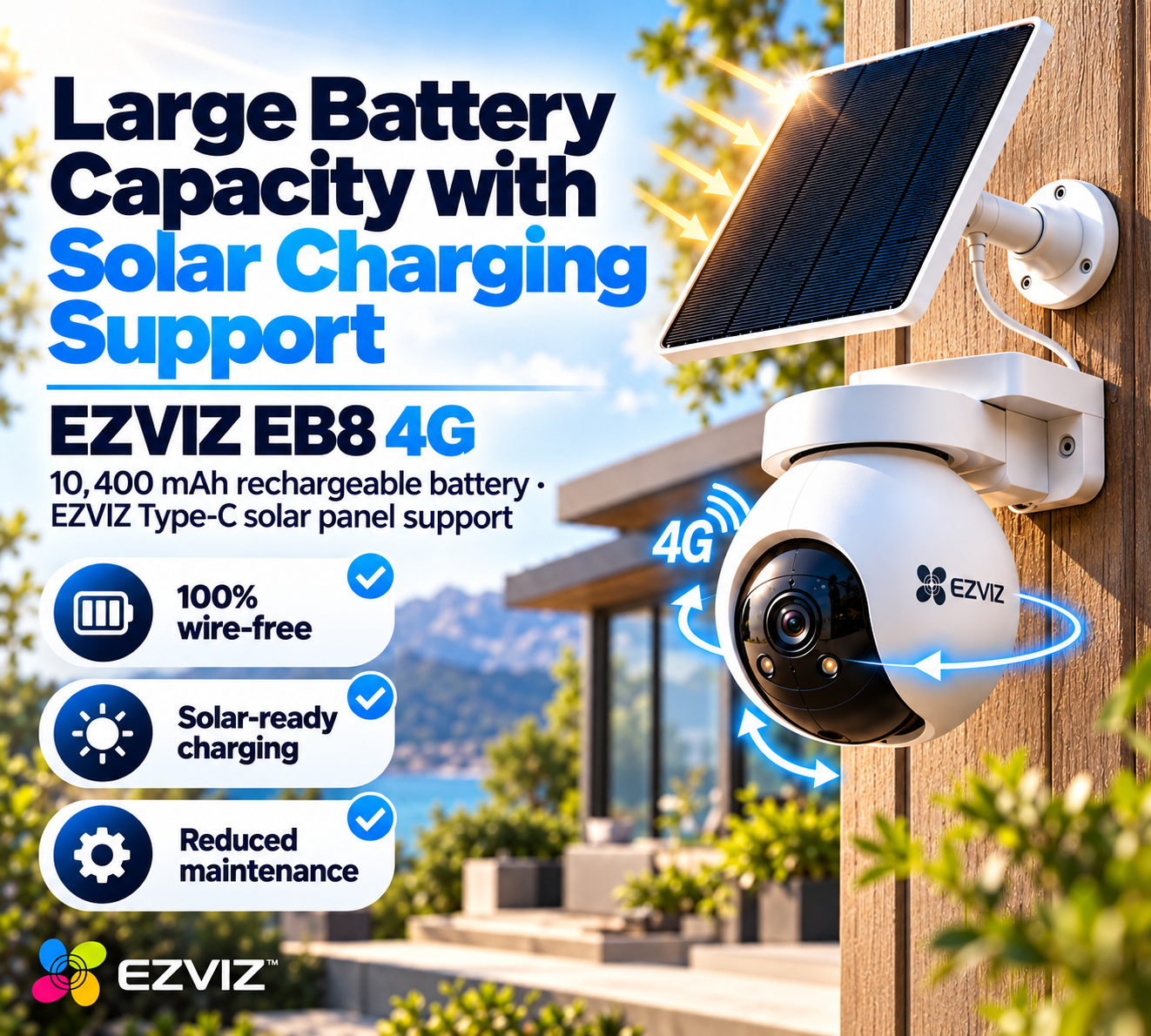 EZVIZ EB8 4G SIM Card 2K Pan & Tilt Wire-Free Battery IP CCTV Camera with Solar Panel 9 EZVIZ EB8 4G SIM Card 2K Pan & Tilt Wire-Free Battery IP CCTV Camera with Solar Panel - Image 9