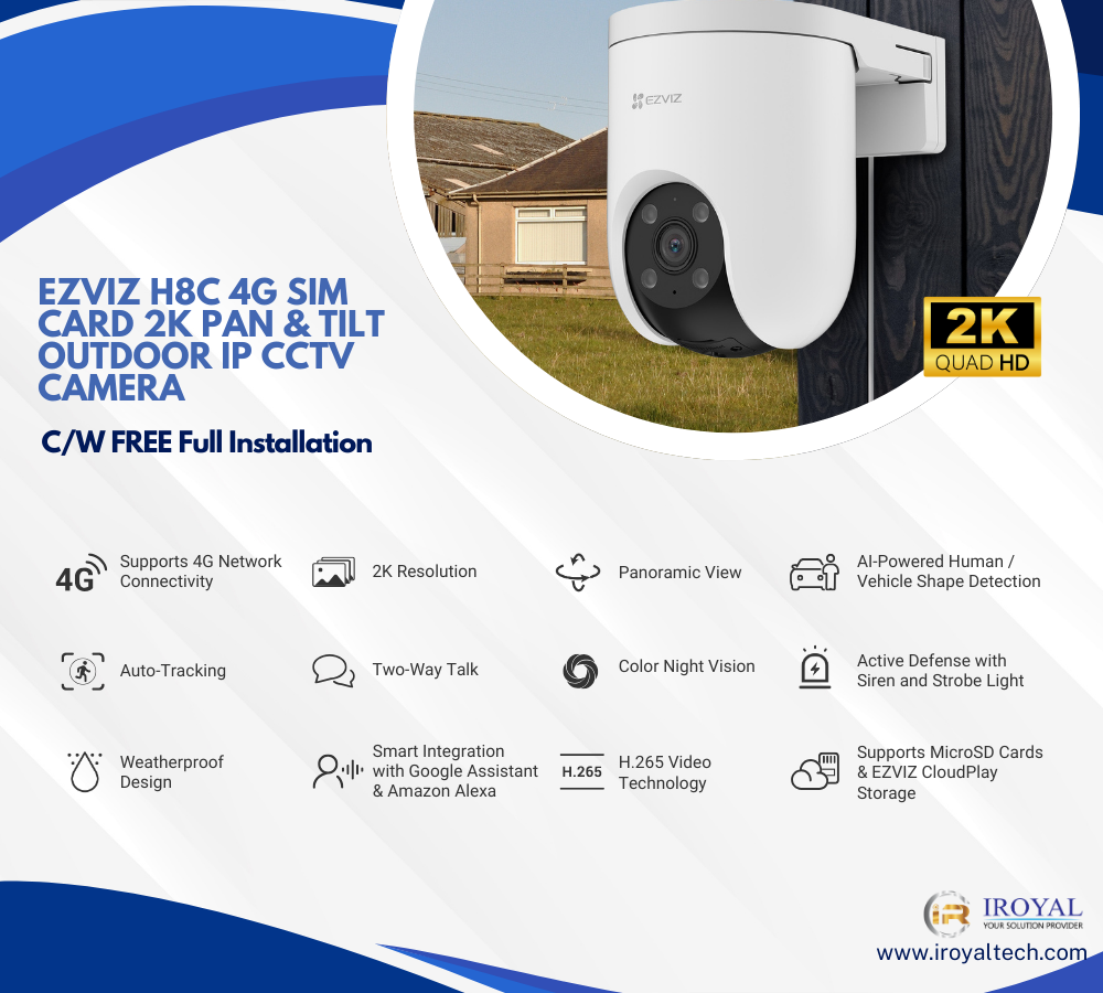 EZVIZ H8c 4G SIM Card 2K Pan & Tilt Outdoor IP CCTV Camera (1)