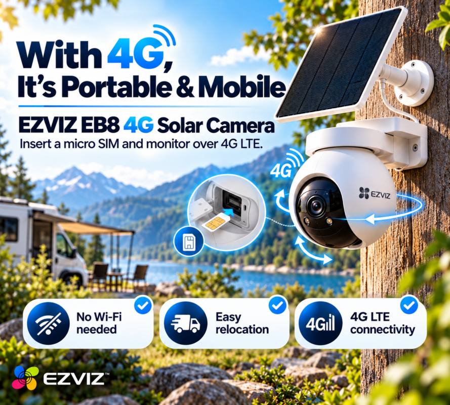 EZVIZ EB8 4G SIM Card 2K Pan & Tilt Wire-Free Battery IP CCTV Camera with Solar Panel 33 af0c0e4c 555d 405f a39f 6e8fca7b3389