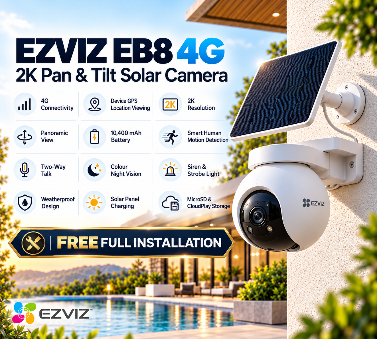 EZVIZ EB8 4G SIM Card 2K Pan & Tilt Wire-Free Battery IP CCTV Camera with Solar Panel 3 EZVIZ EB8 4G SIM Card 2K Pan & Tilt Wire-Free Battery IP CCTV Camera with Solar Panel - Image 3