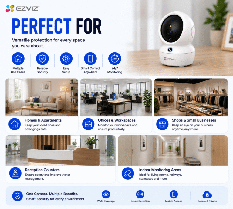 EZVIZ H6C Pro 2K Indoor Pan and Tilt WiFi CCTV Camera Tabletop Installation Package (1)
