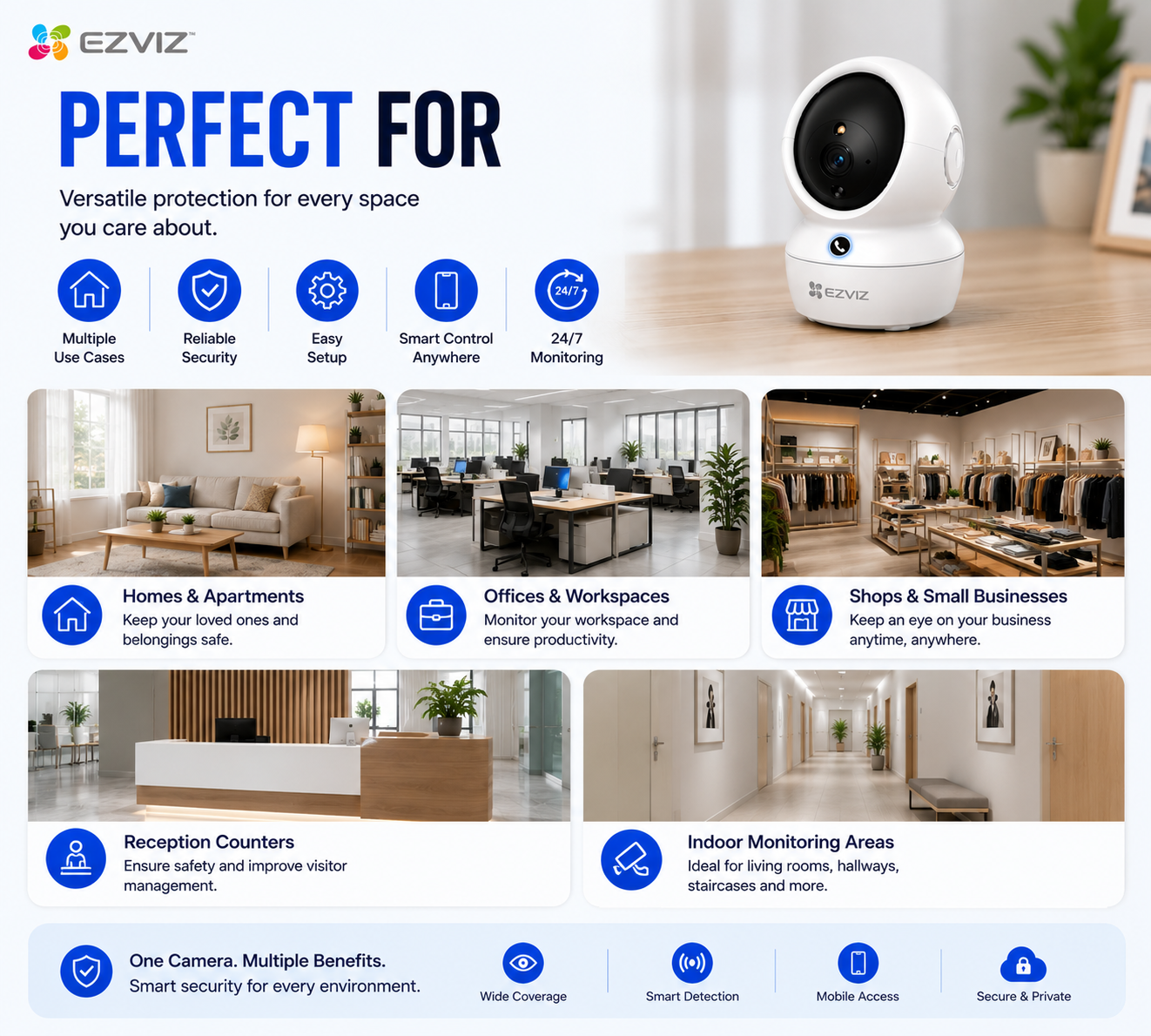 EZVIZ H6C Pro 2K Indoor Pan and Tilt WiFi CCTV Camera Tabletop Installation Package (1)