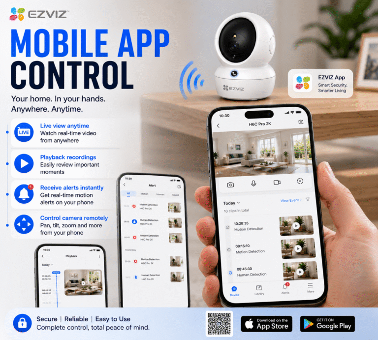 EZVIZ H6C Pro 2K Indoor Pan and Tilt WiFi CCTV Camera Tabletop Installation Package (2)