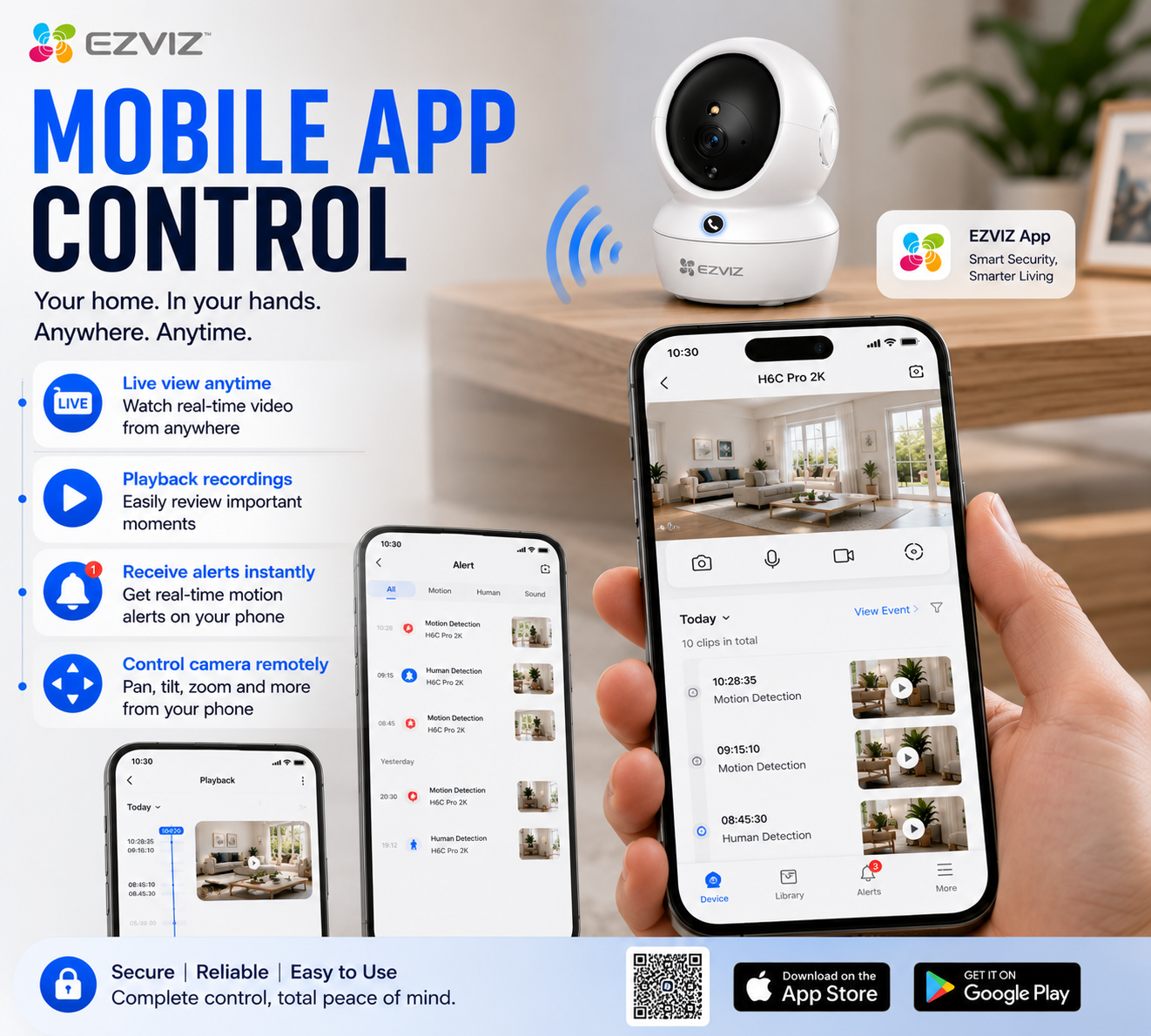 EZVIZ H6C Pro 2K Indoor Pan and Tilt WiFi CCTV Camera Tabletop Installation Package (2)