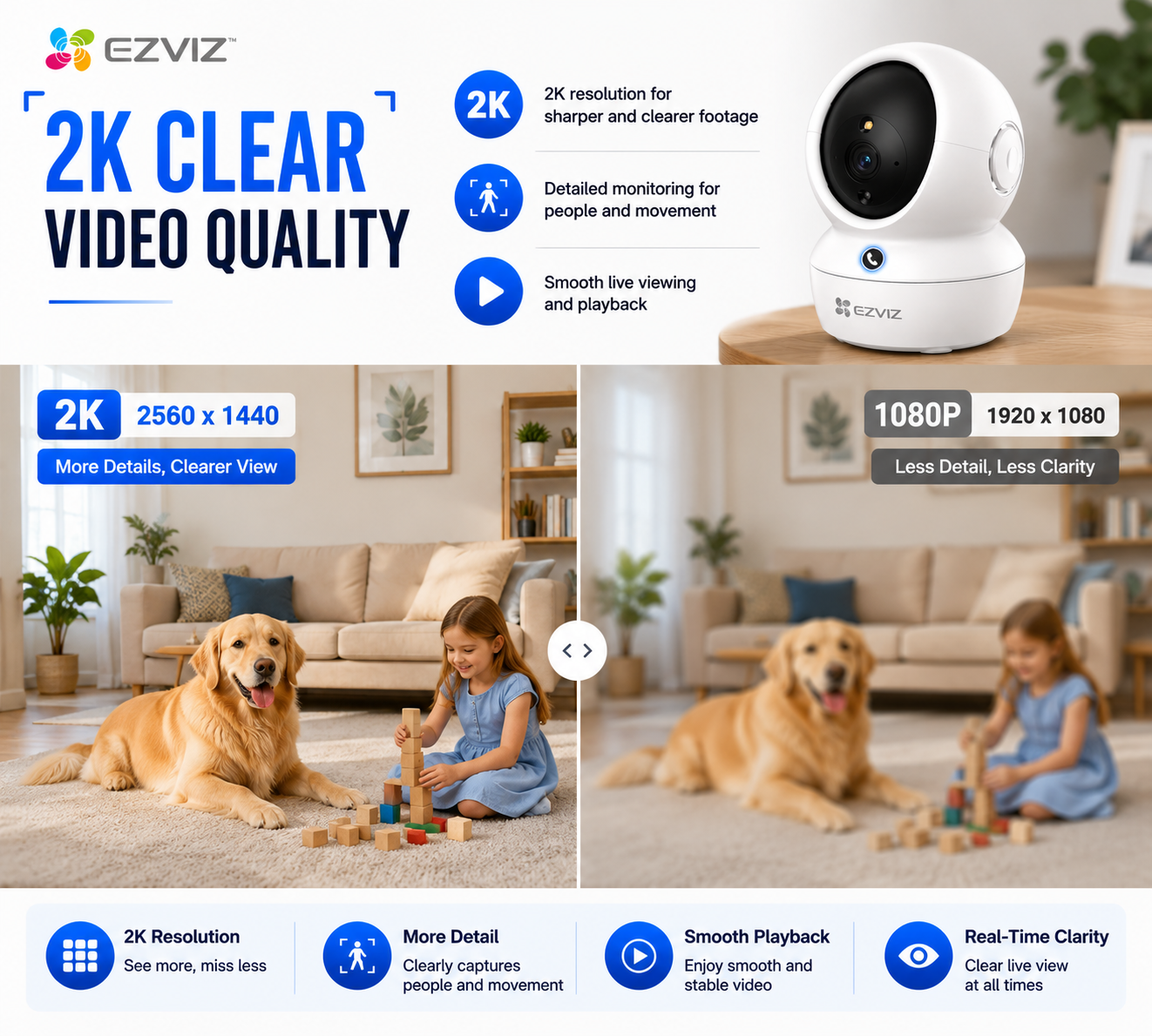 EZVIZ H6C Pro 2K Indoor Pan and Tilt WiFi CCTV Camera Tabletop Installation Package (7)