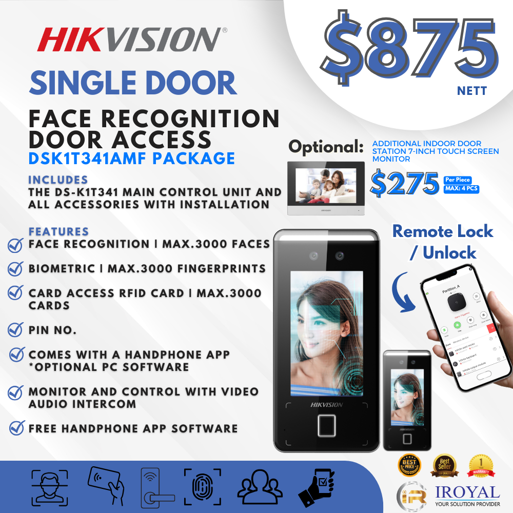 Hikvision DS-K1T341AMF Single Door Access System - Facial Recognition Two Way Video Audio Intercom Biometric Card & Pin No - Weather Proof - with Installation